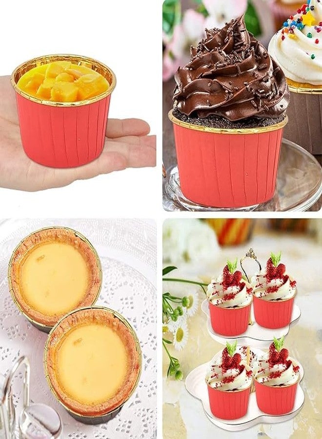 Deera Red Outer and Gold Color Inner Finish Expandable Muffin Cup Cake Paper Mould - Medium, Pack of 50 - Image 5
